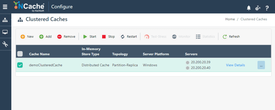 Figure 3: Start cache using the toolbar.