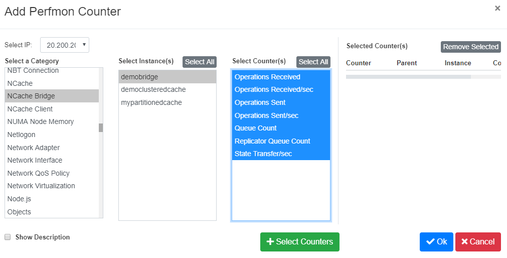 Instance selected Counters