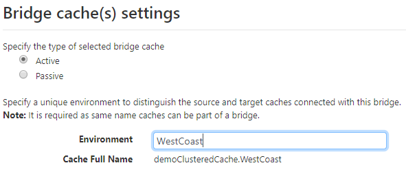 Settings for Bridge Clustered Cache Web