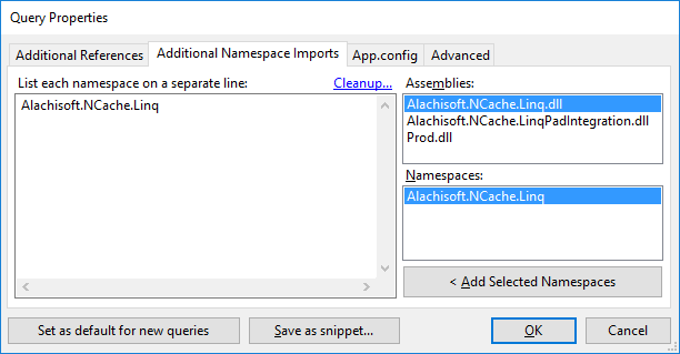 Add LINQ Assembly in LINQPad for NCache