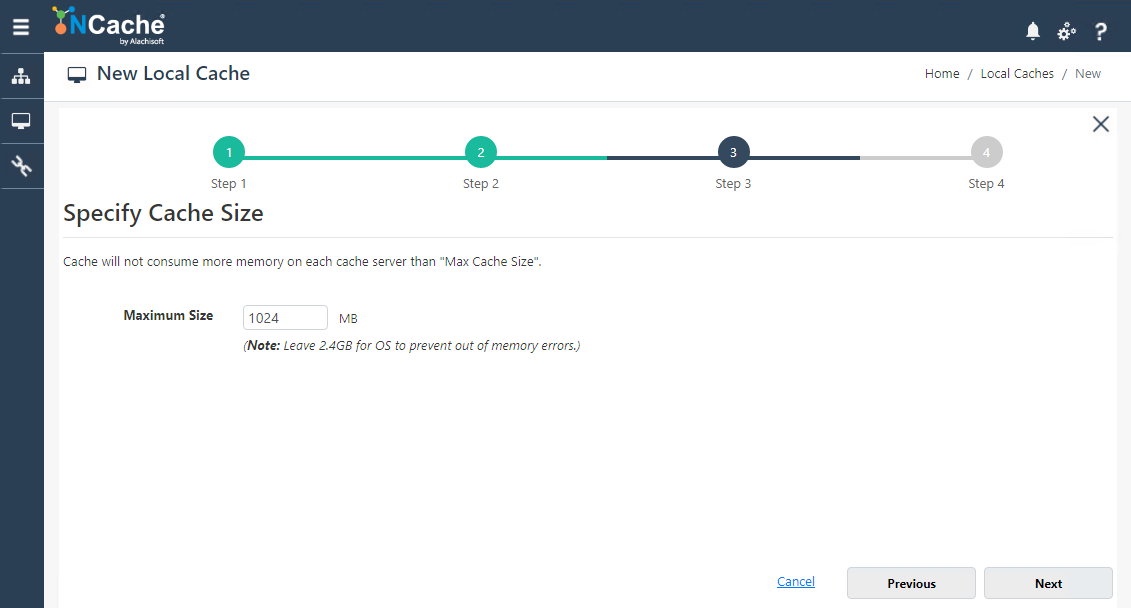 Specify Cache Size Web