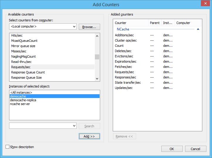 NCache PerfMon Selected Server Counters