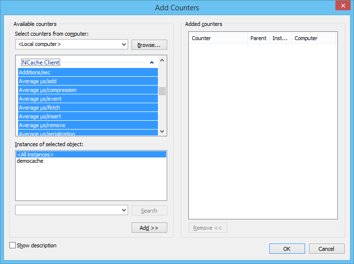 NCache Monitor Select Counters