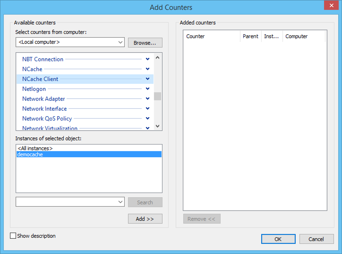 NCache Monitor Add Counters