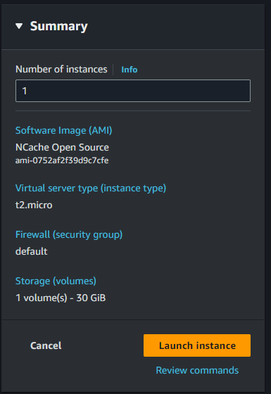 Summary Launch Instance