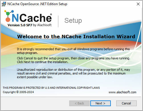 Welcome to NCache Installation Wizard OSS