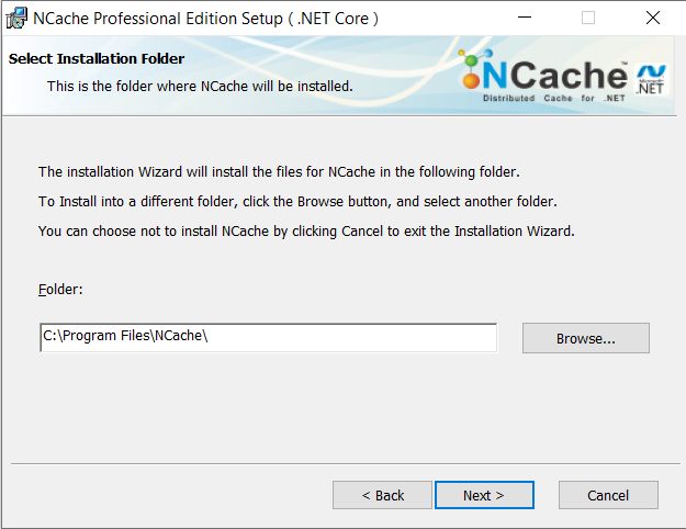 Select NCache Destination Folder