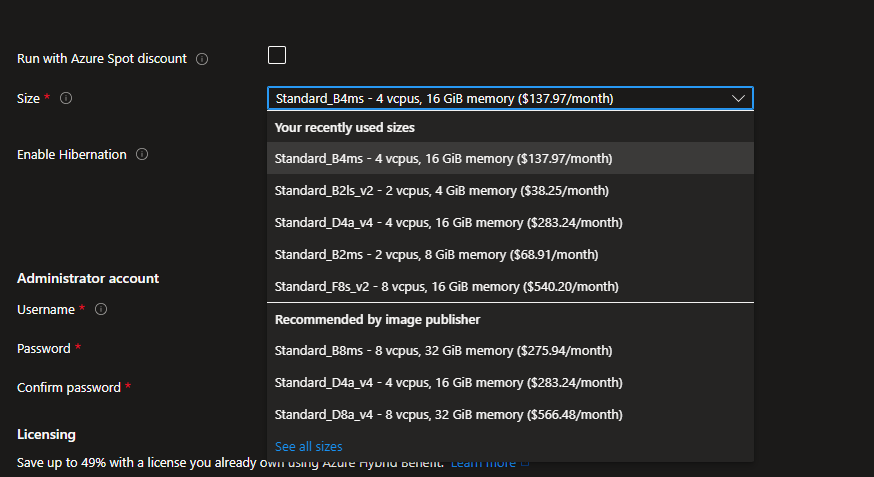 Recommended Virtual Machine Sizes